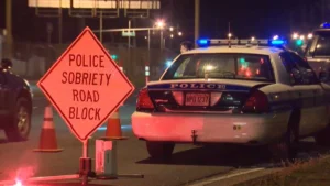 Police car at a sobriety roadblock